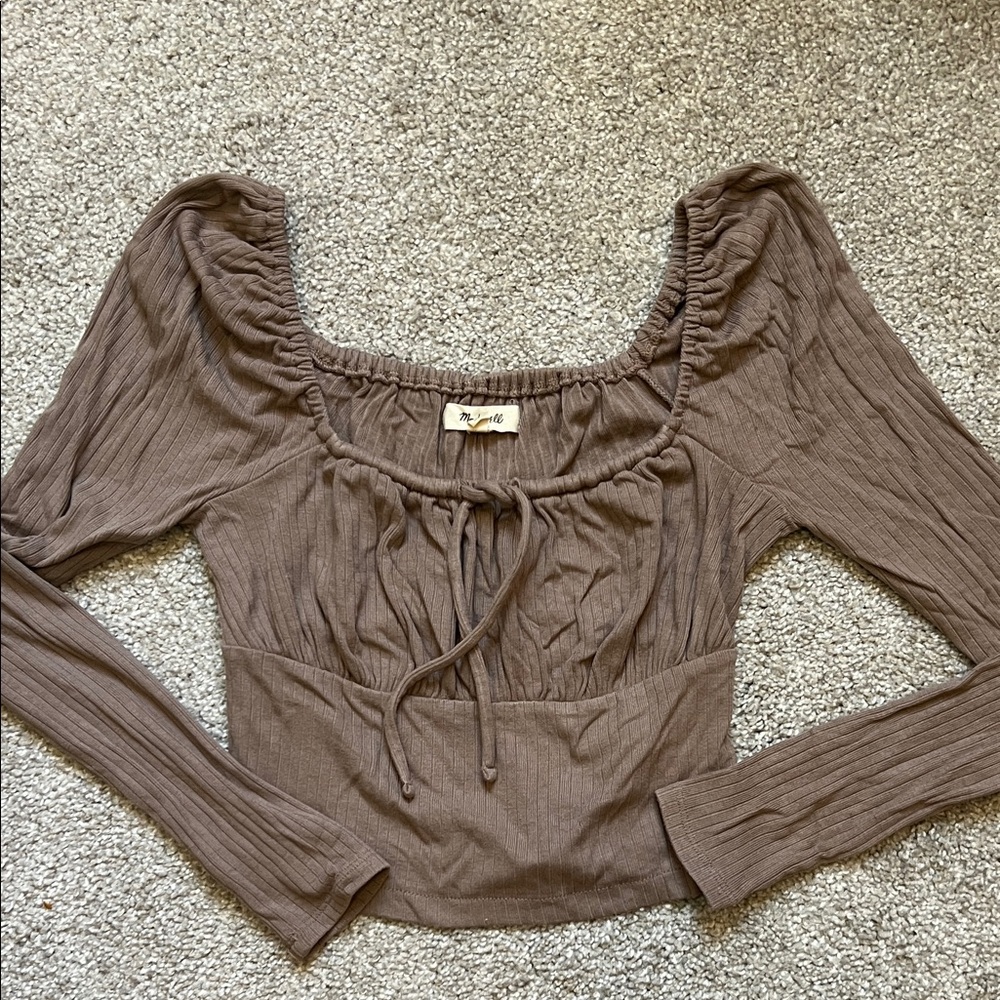 Madewell Brown Ruched Cropped Long Sleeve